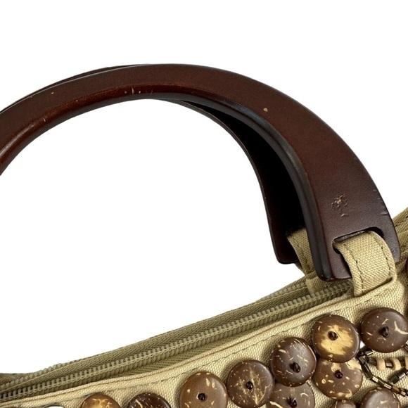 Coldwater Creek Buttons & Beads Canvas Handle Tan Handbag - Picture 4 of 7